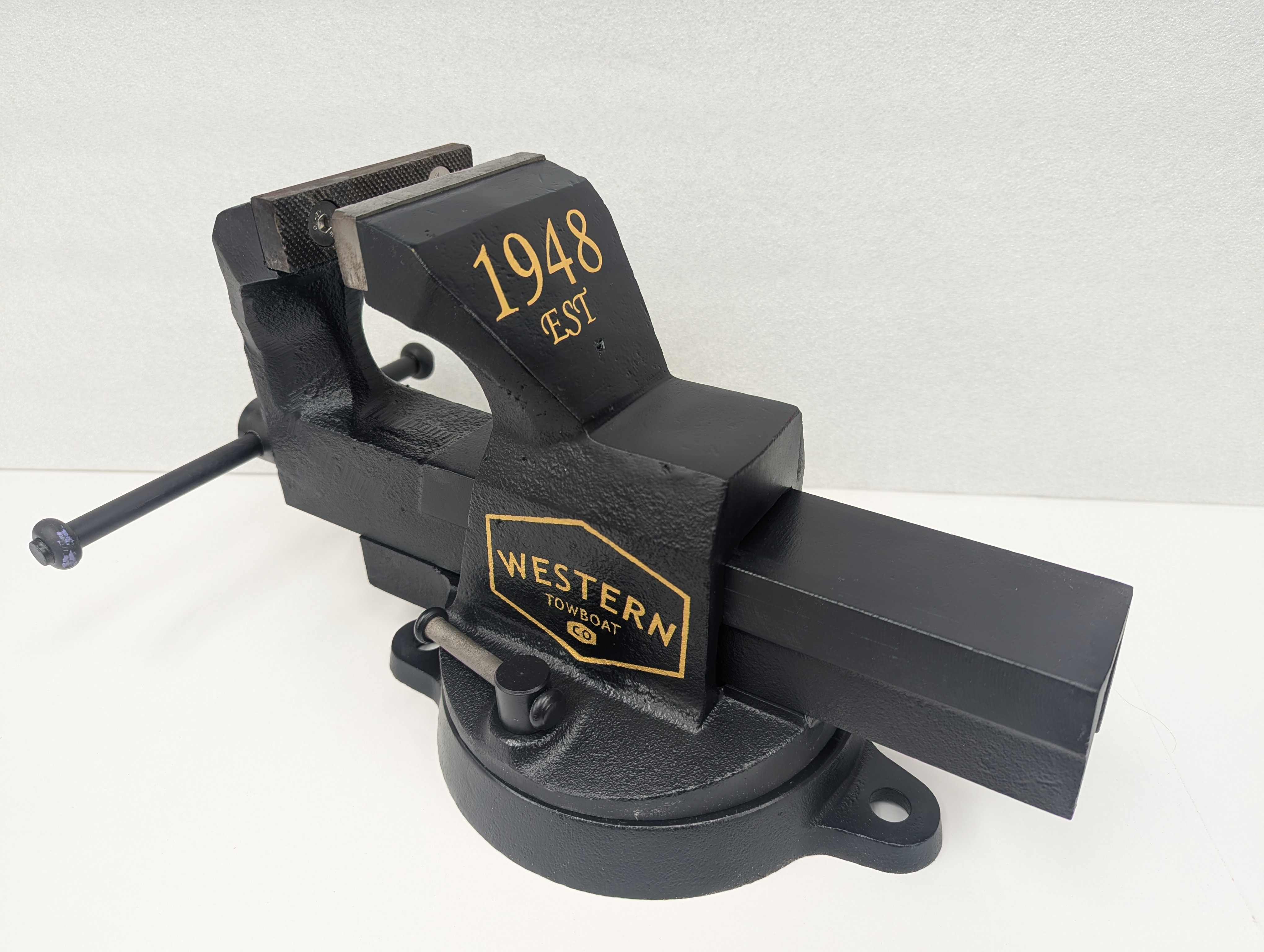 Certified Cerakote ceramic coating application on industrial vice with 2-tone branded finish by Carbon Cavalry in Seattle, Washington